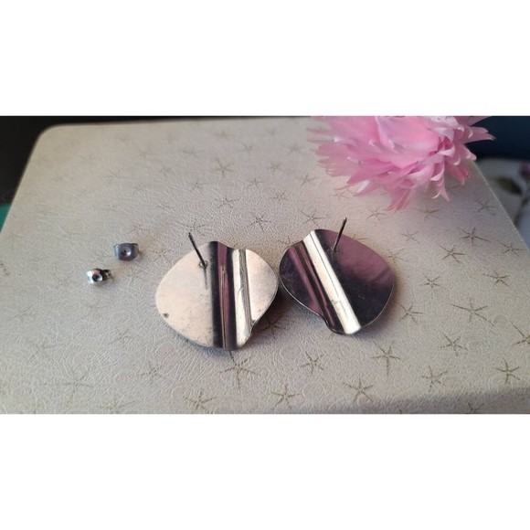 Vintage Blue and Silver Enamel Stud Earrings - Picture 8 of 10